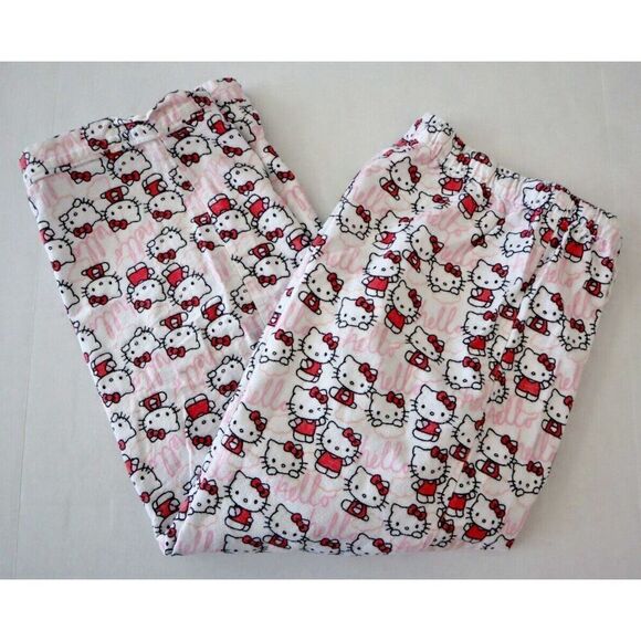 Pottery Barn Teen Sz L White Hello Kitty Organic Cotton Flannel Pajama Set - Picture 14 of 14
